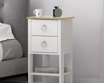 Modern Bedside Table: 2-Drawer Nightstand with Shelf