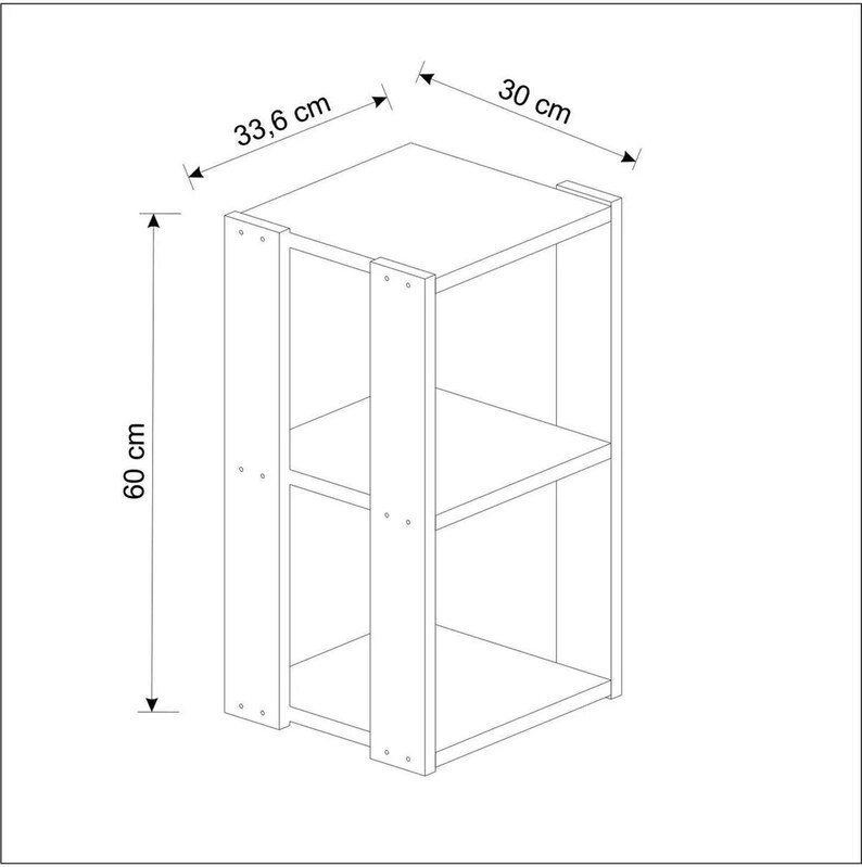 May include: A white, three-tiered shelf unit. The unit is 23.6 inches tall, 11.8 inches wide, and 13.2 inches deep. The shelves are supported by vertical side panels and are suitable for storage or display.