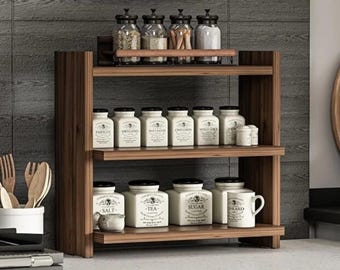 Minimalistisches Gewürzregal aus Holz: 2-Tier-Arbeitsplatten-Organizer