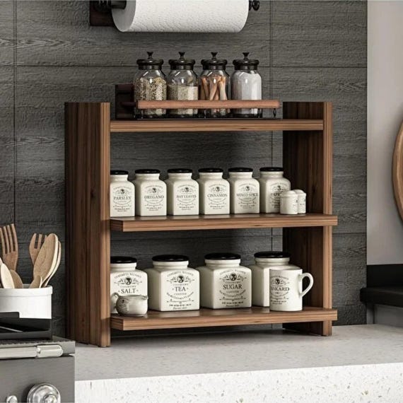 Minimalist Wooden Spice Rack: 2-Tier Countertop Organizer
