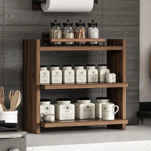 Minimalist Wooden Spice Rack / 2 Tier Countertop Shelf / Modern Kitchen Organizer / Open Shelf Storage / Herb and Tea Rack
