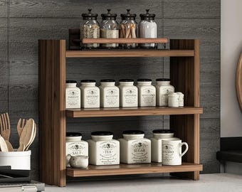 Minimalist Wooden Spice Rack: 2-Tier Countertop Organizer