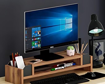 Walnut Color Monitor Riser – Natural Desk Stand for Warm Workspace