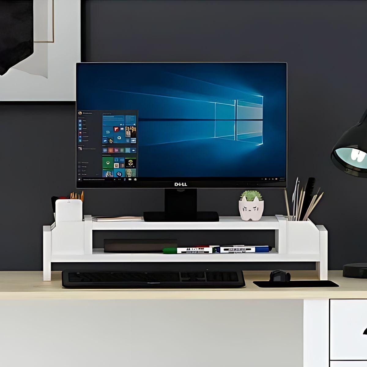 Minimal White Monitor Riser – Clean Desk Stand for Modern Workspace - Etsy