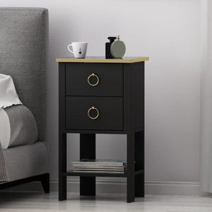 Modern Bedside Table: 2-Drawer Nightstand with Shelf