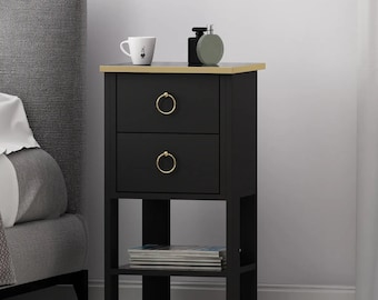 Modern Bedside Table: 2-Drawer Nightstand with Shelf