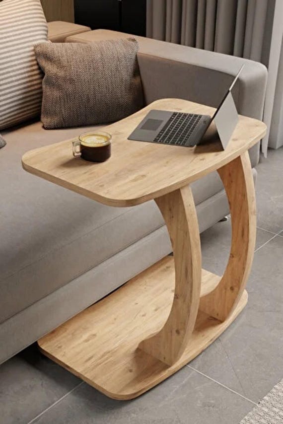 Rolling C-Shaped Side Table, Mobile Laptop Desk