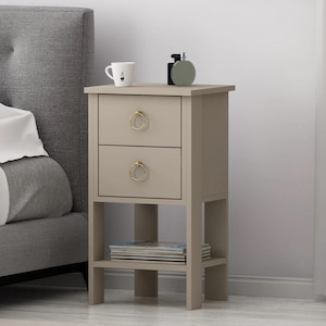Modern Bedside Table with 2 Drawers and Bottom Shelf / Nightstand for Bedroom Storage, Small Side Table