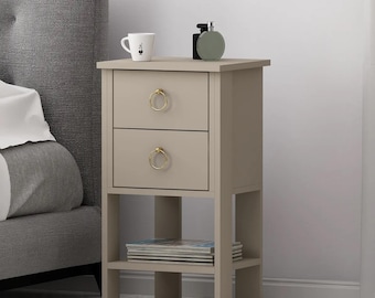 Modern Bedside Table: 2-Drawer Nightstand with Shelf