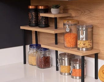 Rustic Corner Kitchen Shelf: 3-Tier Wood & Metal Spice Rack