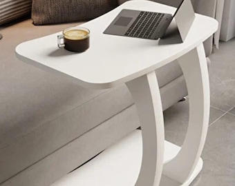 Rolling C-Shaped Side Table, Mobile Laptop Desk, Small Space Furniture