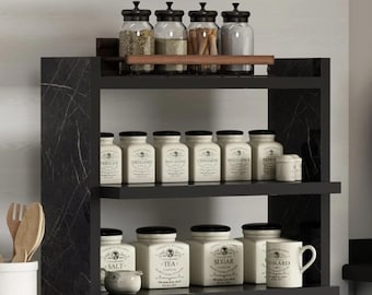 Minimalist Wooden Spice Rack: 2-Tier Countertop Organizer