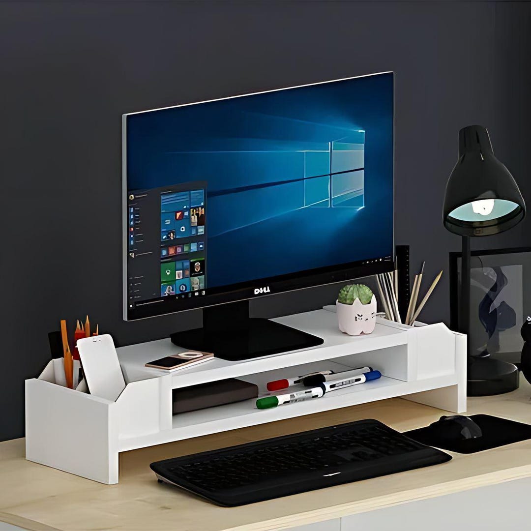 Minimal White Monitor Riser – Clean Desk Stand for Modern Workspace - Etsy