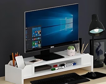 Minimal White Monitor Riser – Clean Desk Stand for Modern Workspace