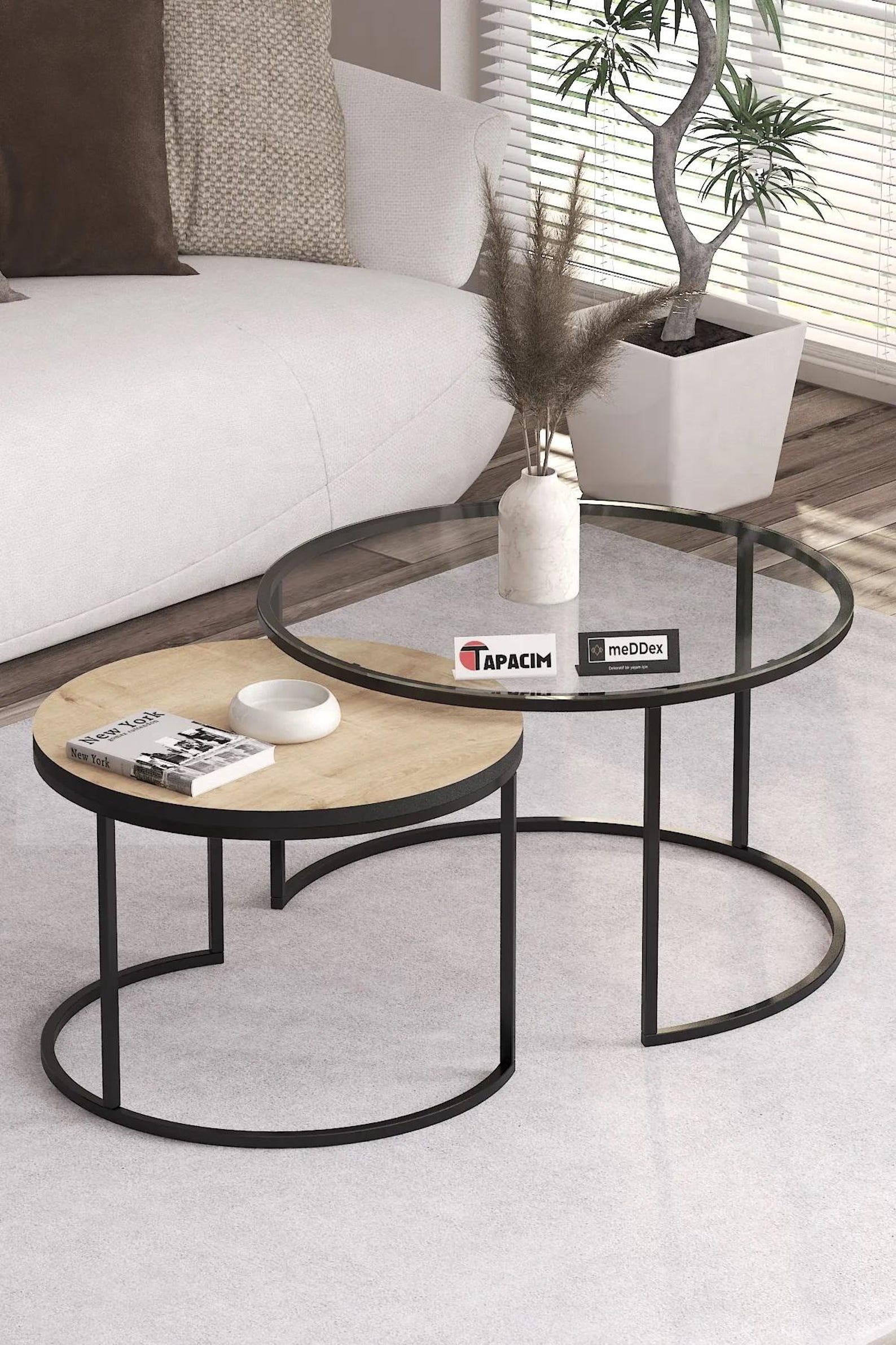Modern Round Nesting Coffee Table Set / Industrial Metal Frame With ...