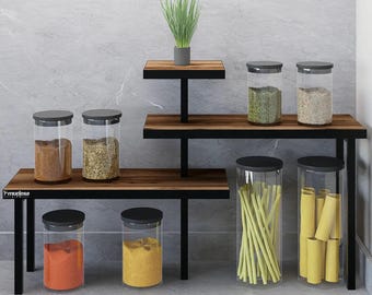 Rustic Wood & Metal Corner Shelf: 3-Tier Kitchen Counter Organizer