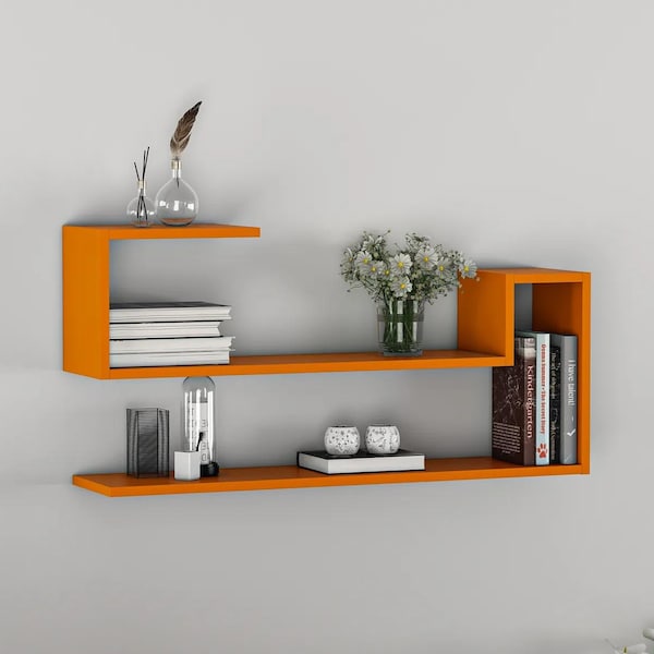 Modern geometrisk vägghylla: Flytande bokhylla i MDF, minimalistisk inredning