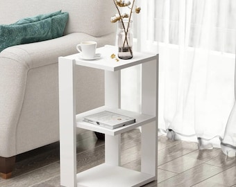 Modern Side Table / Rectangular Compact Design, Melamine Finish Particleboard (60 × 34 cm / 23.6″ × 13.4″)