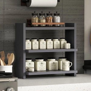 Minimalist Wooden Spice Rack / 2 Tier Countertop Shelf / Modern Kitchen Organizer / Open Shelf Storage / Herb and Tea Rack