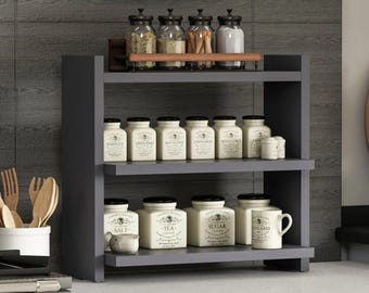 Minimalist Wooden Spice Rack: 2-Tier Countertop Organizer