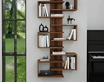 Wall Mounted 6-Shelf Bookcase / Wall Shelf – Wooden / White – Space-Saving Storage & Display