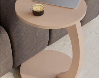 Blush Cappuccino Rolling C Side Table, Modern Sofa Laptop Stand