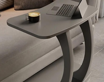 Rolling C-Shaped Side Table, Mobile Laptop Desk, Small Space Furniture