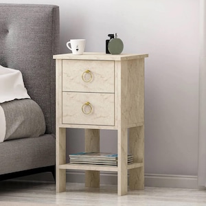 Modern Bedside Table: 2-Drawer Nightstand with Shelf