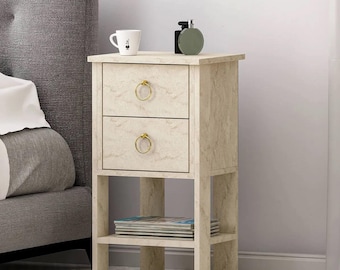 Modern Bedside Table: 2-Drawer Nightstand with Shelf