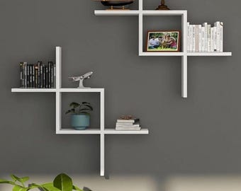 Modern White Wooden Wall Shelf, Minimalist Floating Bookcase