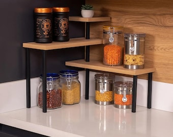 Rustic Corner Kitchen Shelf: 3-Tier Wood & Metal Spice Rack