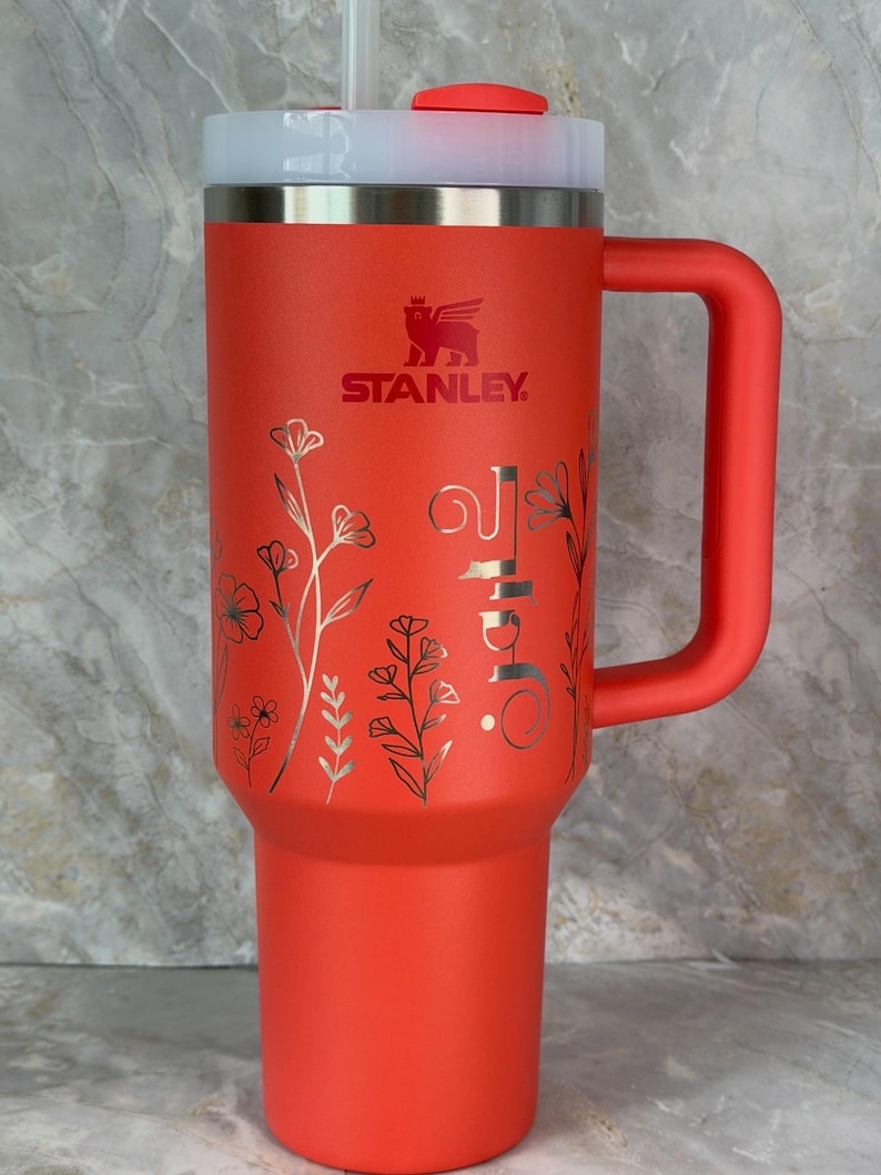 Personalized 40oz STANLEY Engraved Tumbler with Handle, Stainless Steel Travel Mug image 1