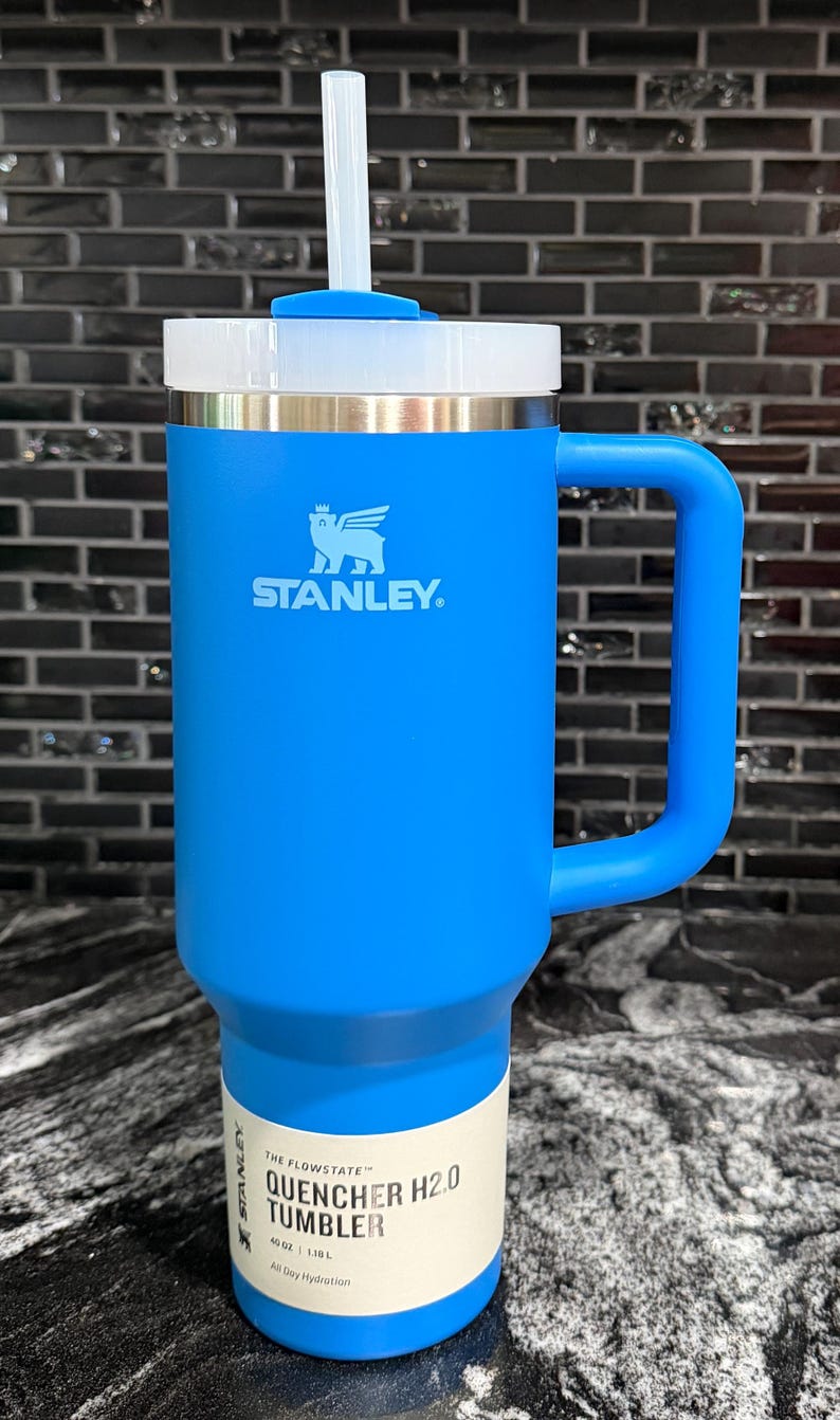 Personalized 40oz STANLEY Engraved Tumbler with Handle, Stainless Steel Travel Mug blue