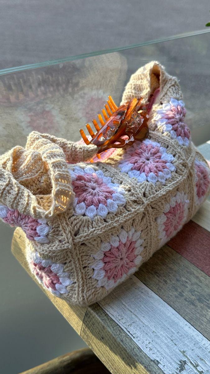 Solid Color Crochet Knitted Shoulder Bag main image 1
