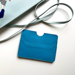 Handmade Italian Leather Cardholder: Slim Blue Minimalist Wallet