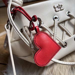 Red Leather Heart Keychain: Handmade Romantic Bag Charm