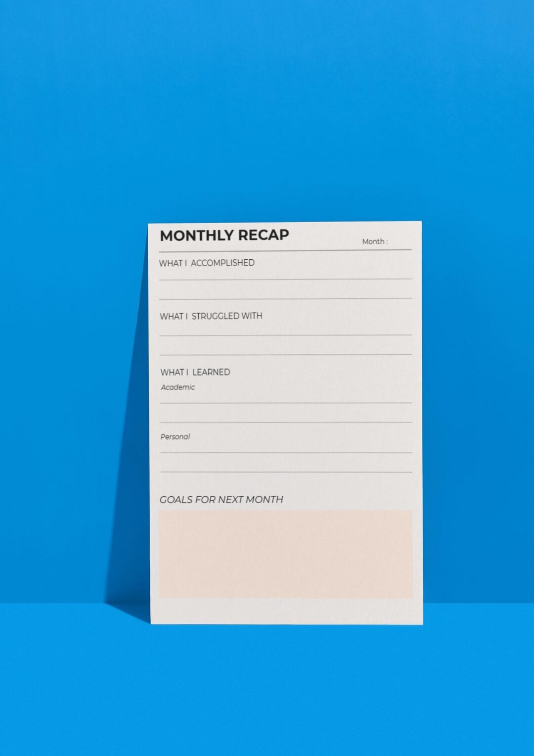 Monthly Reflection Planner Printable, Study Review Worksheet, Goal ...