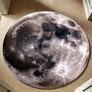 Moon Rug Round Galaxy Carpet, 3D Lunar Area Rug, Celestial Home Decor, Space Themed Floor Mat, Astronomy Bedroom Rug, Outer Space Carpet