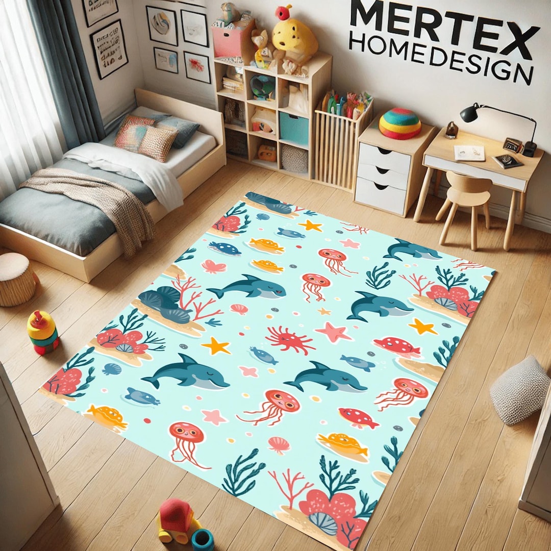 Underwater Theme Kids Play Rug, Ocean Animals Soft Carpet, Non-slip ...