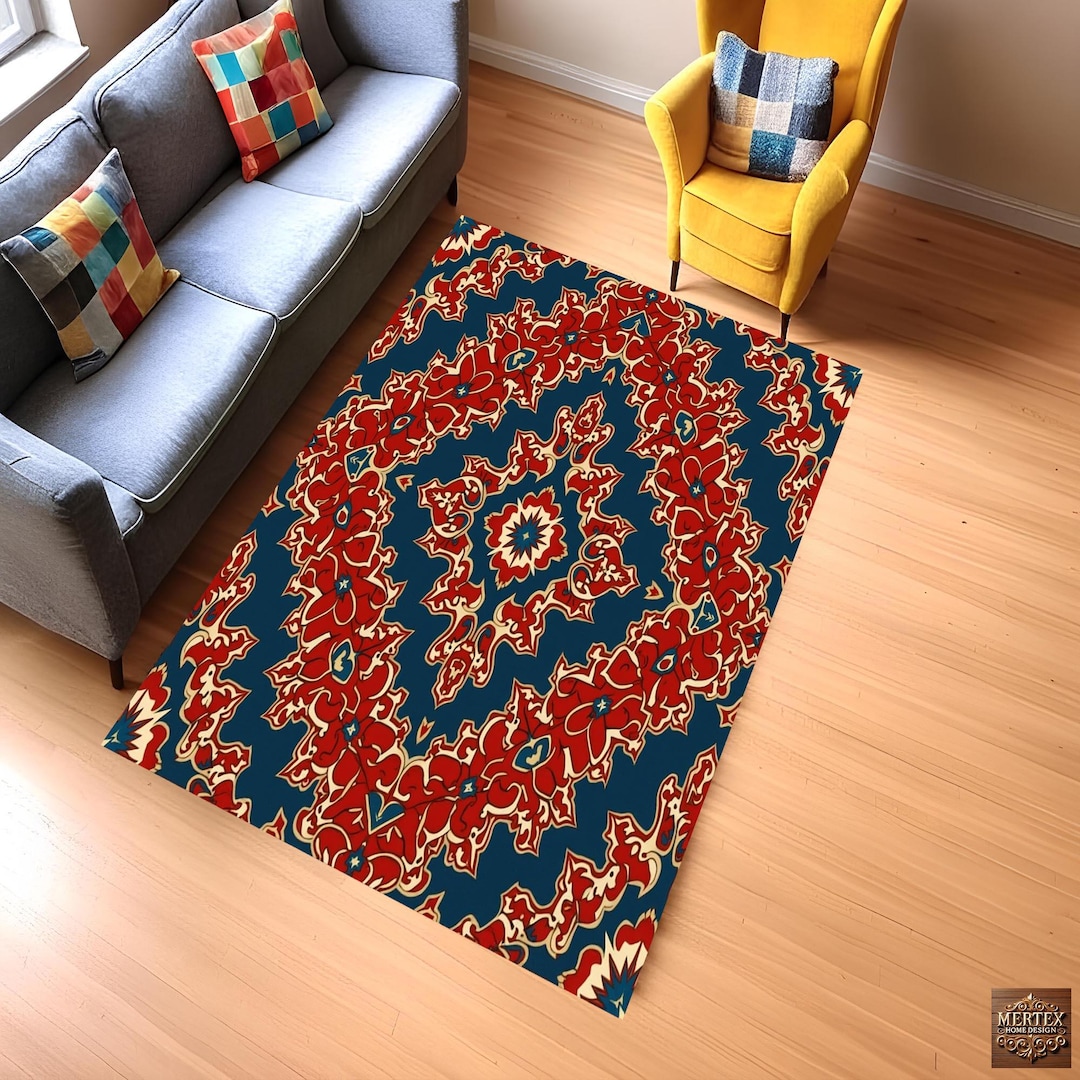 Red and Blue Persian Style Rug: Vintage Oriental Carpet - Etsy