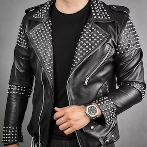 Men&#39;s Studded Bikers Leather Jacket Handmade Leather Jacket Fashion Motorcycle Genuine Cowhide Leather Jacket Bikers Riders Jacket