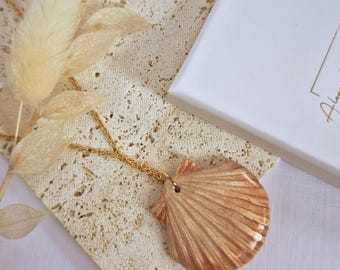 Handgemaakte schelpketting van polymeerklei | Vergulde zilveren ketting