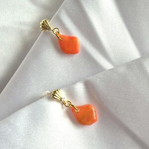 Gold Seashell Stud Earrings: Coral Polymer Clay, Sterling Silver Posts