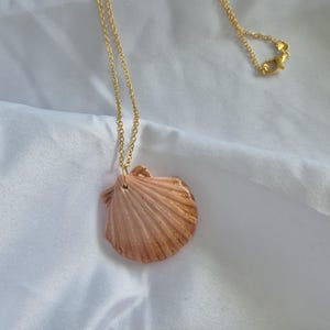 Gold Seashell Pendant Necklace: Polymer Clay Charm, Coastal Jewelry