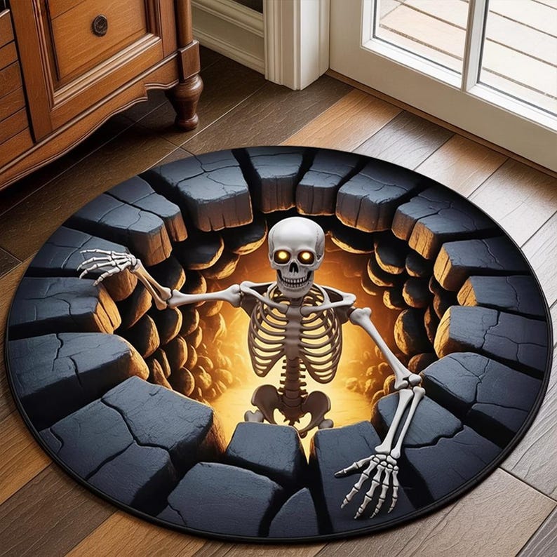 Skeleton Abyss Rug Printed Faux 3D Skeleton Round Rug, Halloween Scary Skeleton Carpet ...