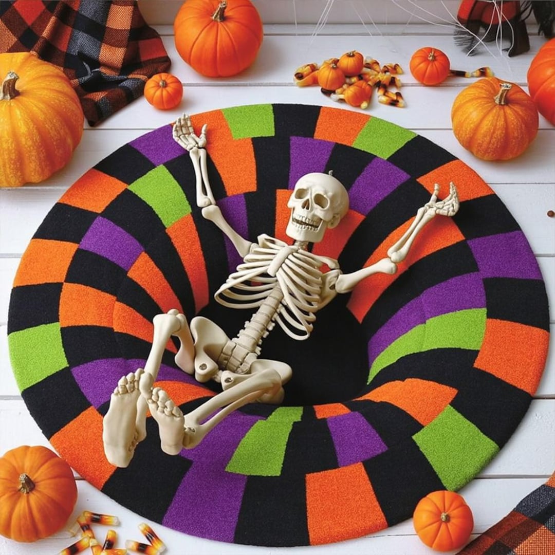 Skeleton Welcome Rug Printed Faux 3D Halloween Skeleton Faux Quilt Rug, Halloween Ghost ...
