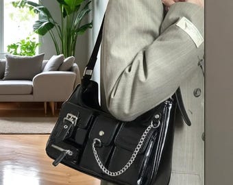 Gothic Y2K Faux Leather Shoulder Bag: Harajuku Punk Chain
