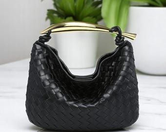 Woven Women's Shoulder Bag | Crossbody Dumpling Bag | Metal