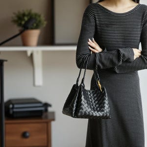 Woven Leather Shoulder Bag: Handmade Crossbody Tote Purse