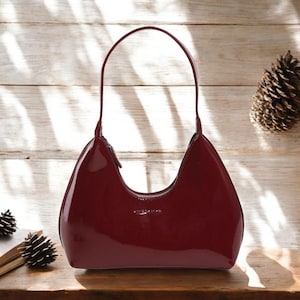 Sac à bandoulière de luxe en cuir verni | Sac à main élégant pour femme | Petit sac à main tendance | Sac brillant de créateur | Sac de soirée | Cadeau chic pour elle